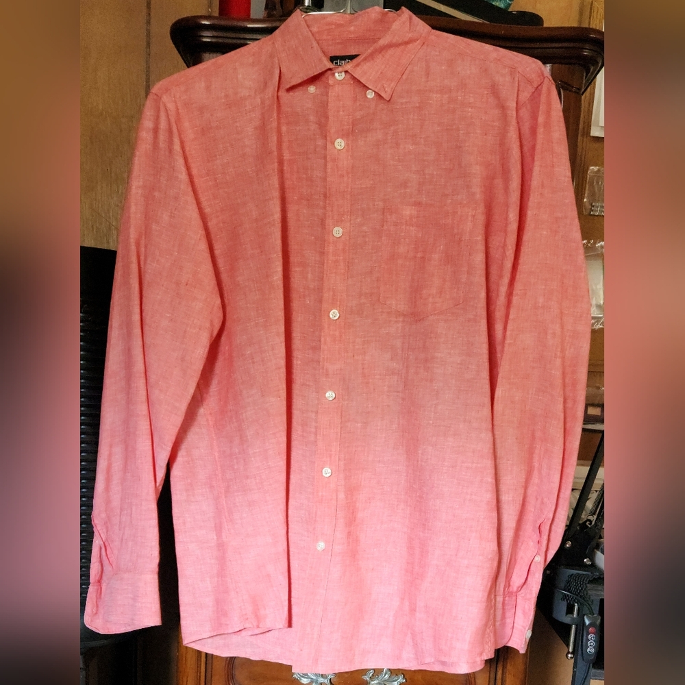 Claiborne Men's Med LS Slim Fit casual dress shirt reddish/orange/pink